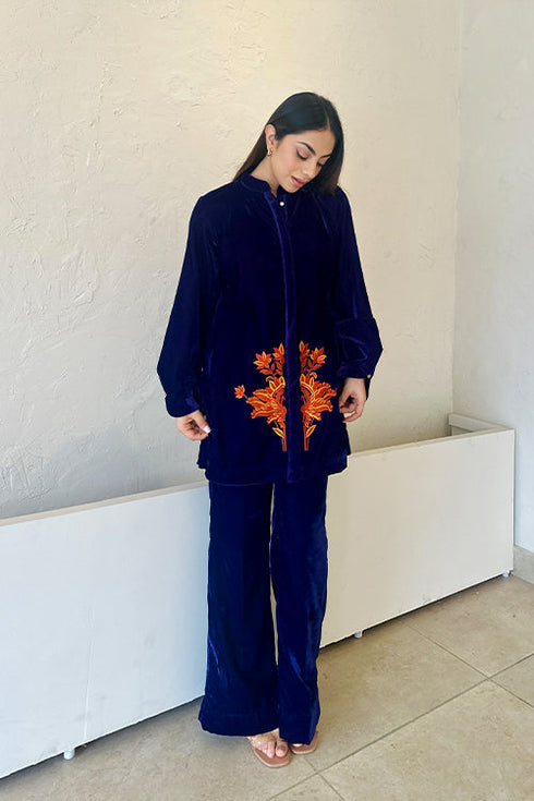 Blue Velvet Embroidered Fusion Set